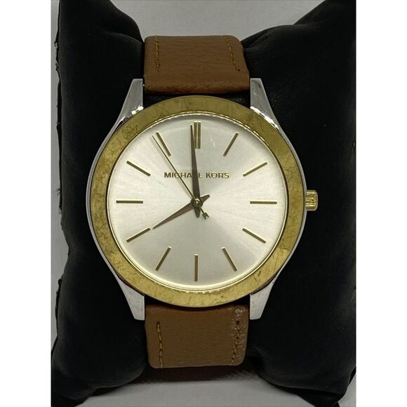 Michael Kors Slim Runway MK-3198 Women's Brown Leather Analog Dial Watch EY110 - Picture 1 of 12